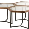 ohgreen Meubilair|Bijzettafel hexagon glas/hout bruin