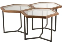 ohgreen Meubilair|Bijzettafel hexagon glas/hout bruin