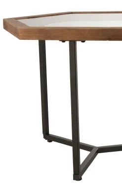 ohgreen Meubilair|Bijzettafel hexagon glas/hout bruin
