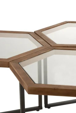 ohgreen Meubilair|Bijzettafel hexagon glas/hout bruin