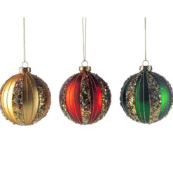 ohgreen Kerstballen|Glazen kerstbal met glitterstrepen