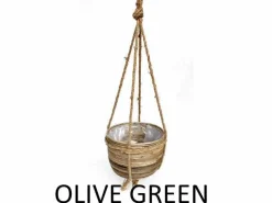 ohgreen Potten En Vazen|hanging basket stripe with rope d40h30cm - olive green