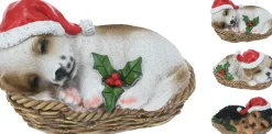 ohgreen Kerstdecoratie|Hond met kerstmuts in mand
