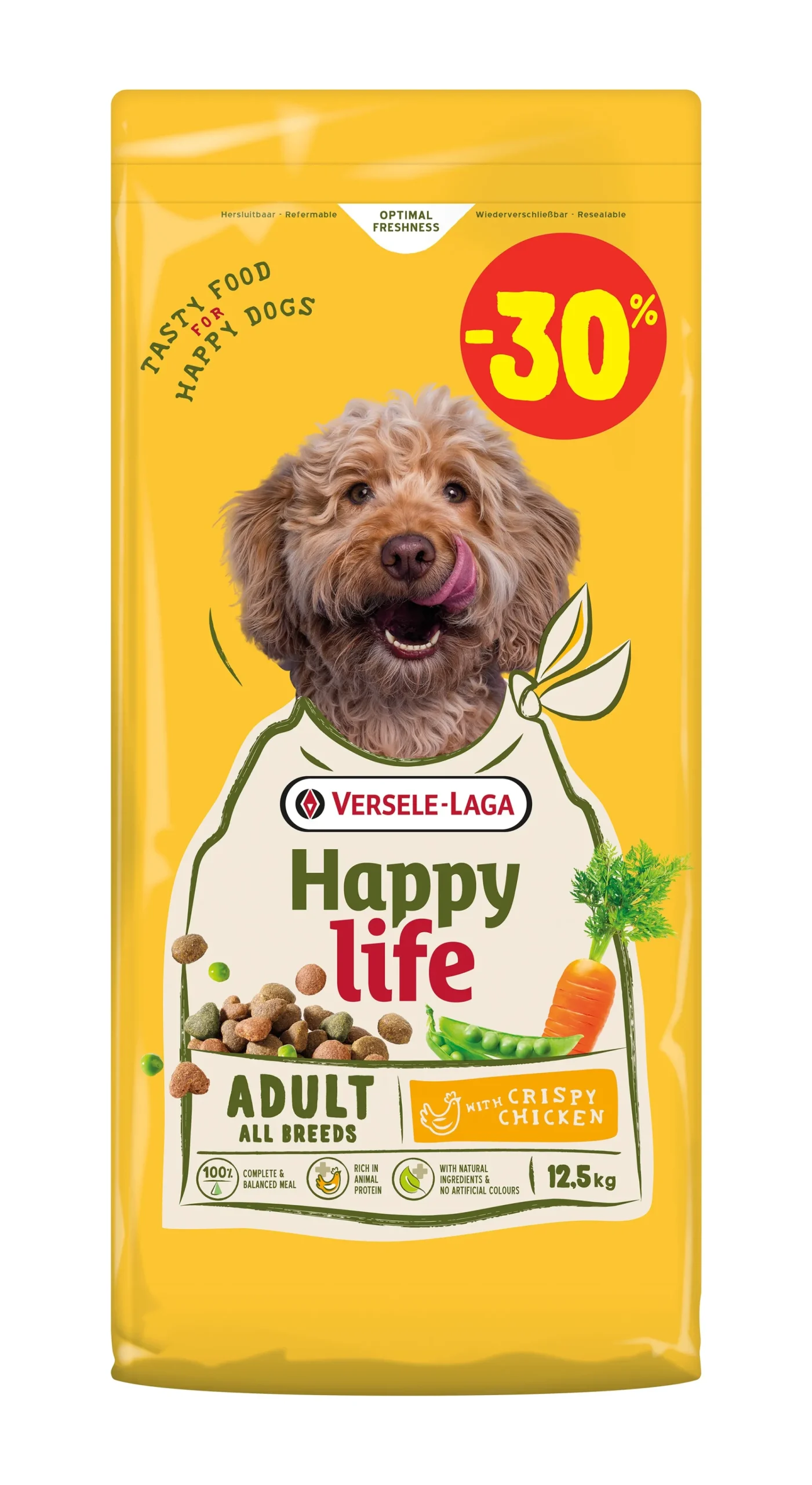 ohgreen Werelddierendag|Hond Voeding|Hondenbrokken happy life adult chicken promo 12,5kg waarvan 3,75kg gratis