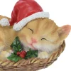 ohgreen Kerstdecoratie|Kat met kerstmuts in mand