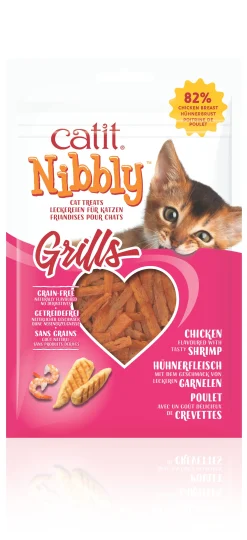 ohgreen Kat Voeding|Kattensnack nibbly grills kip & garnaal 30g
