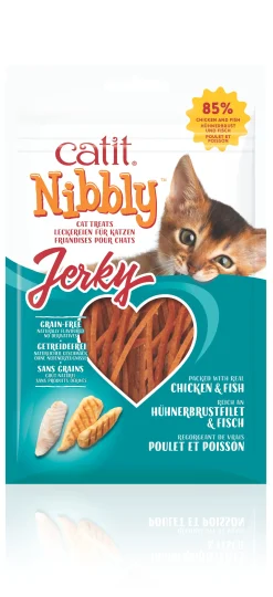 ohgreen Kat Voeding|Kattensnack nibbly jerky kip & vis 30g