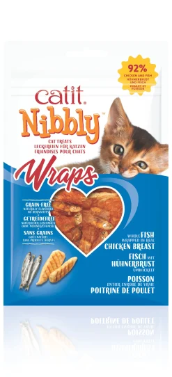 ohgreen Kat Voeding|Kattensnack nibbly wraps kip & vis 30g