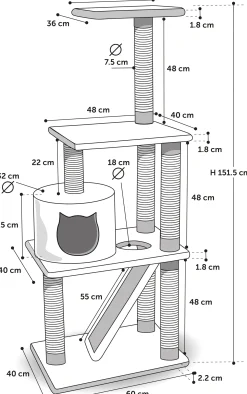 ohgreen Kattenkrabpalen|Krabpaal forza zwart 60x40x151,5cm