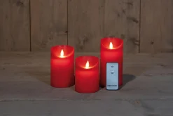 ohgreen Deco Verlichting Binnen|Set van 3 rustieke wax led kaarsen met bewegende vlam rood