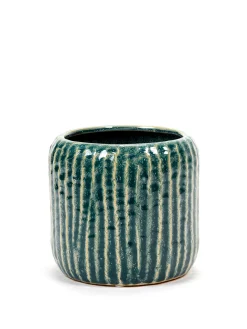 ohgreen Potten En Vazen|Sixties Pot ribbels blauw grijs d15,5 h14,5