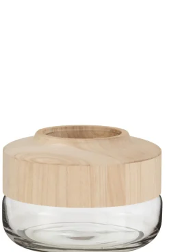 ohgreen Potten En Vazen|Vaas breed laag hout/glas l br (25x25x17.5cm)