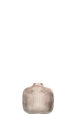 ohgreen Potten En Vazen|Vaas ribbels laag glas roze (11x11x11cm)